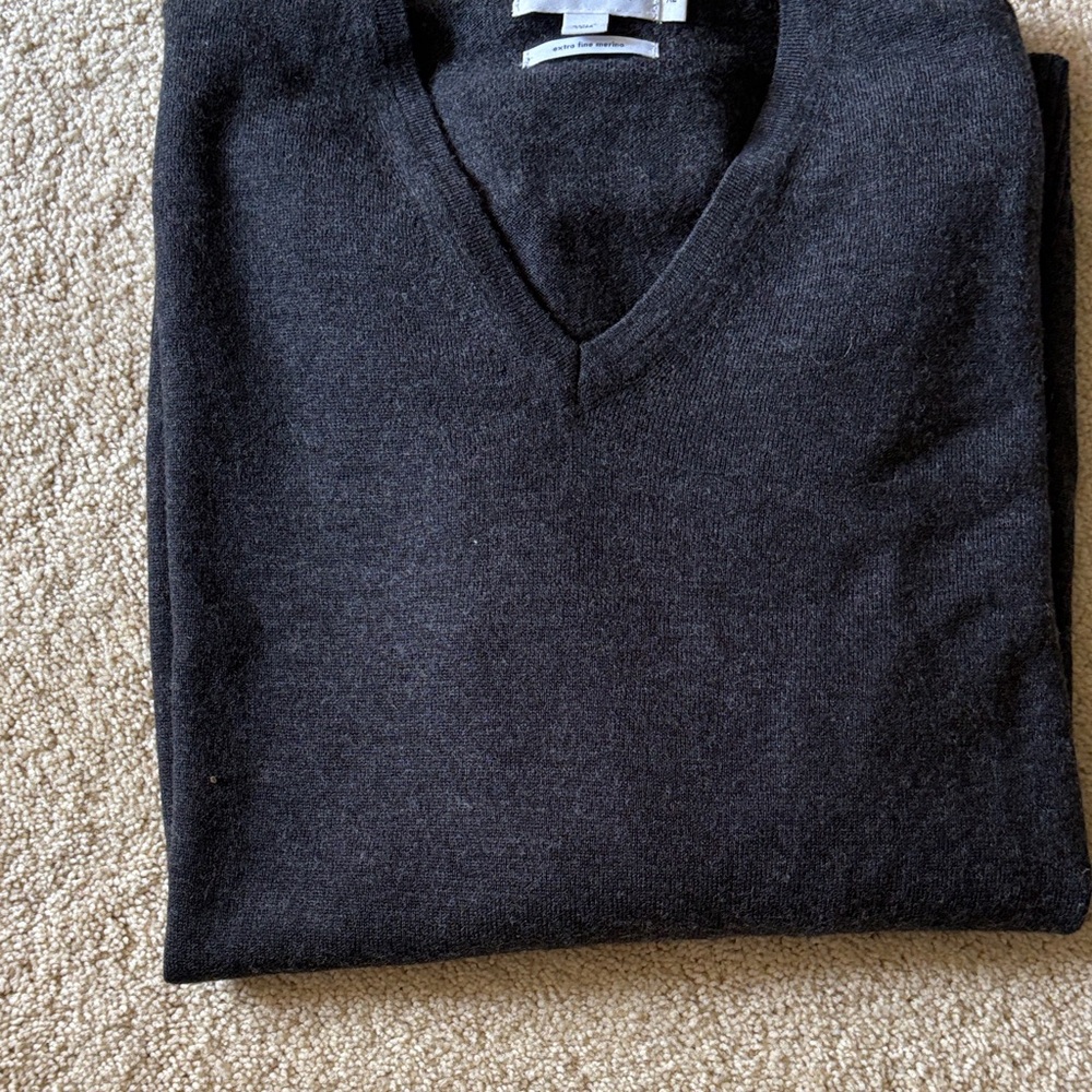 Calvin Klein Dark Gray Merino Wool V-Neck Sweater